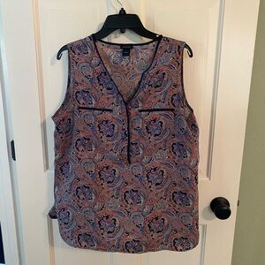 Ann Taylor Paisley V-Neck Blouse - Blue and Orange
